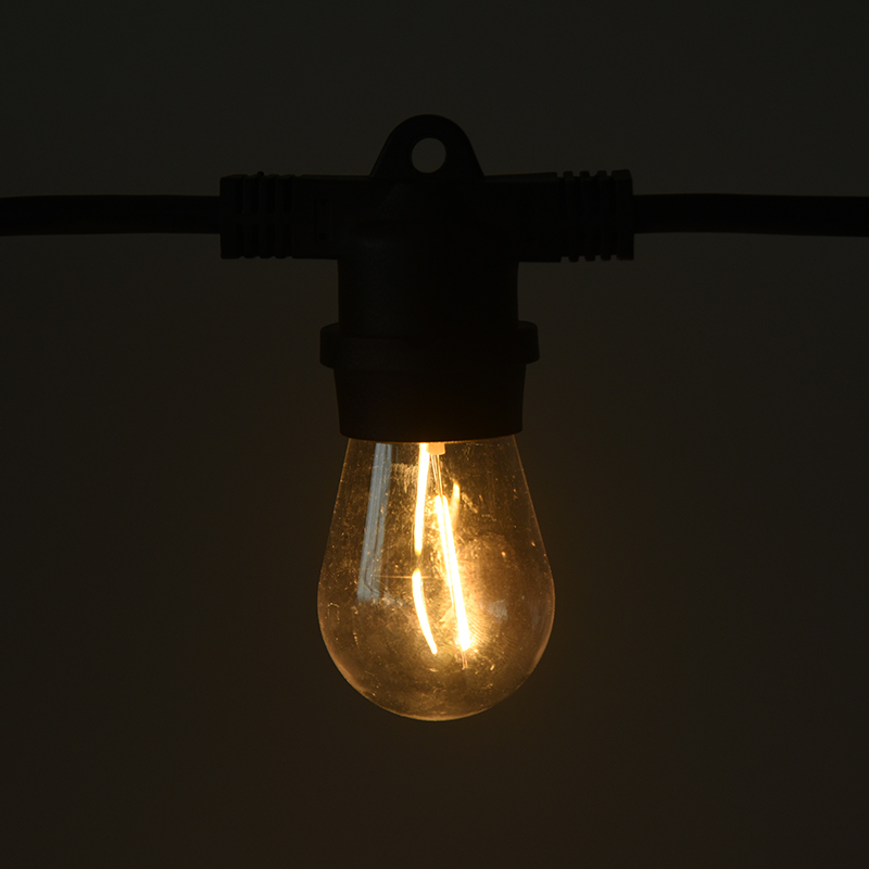 Luces de cadena S14 estándar de EE. UU., casquillo espiral E26 integrado, luz blanca cálida, modelo de ingeniería de servicio pesado