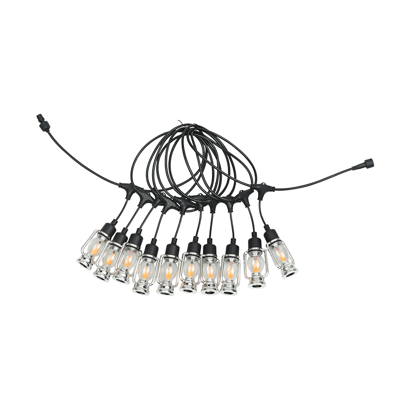 Cuerda de luz de llama estilo linterna de carruaje vintage (plata, 5 metros 10 luces)