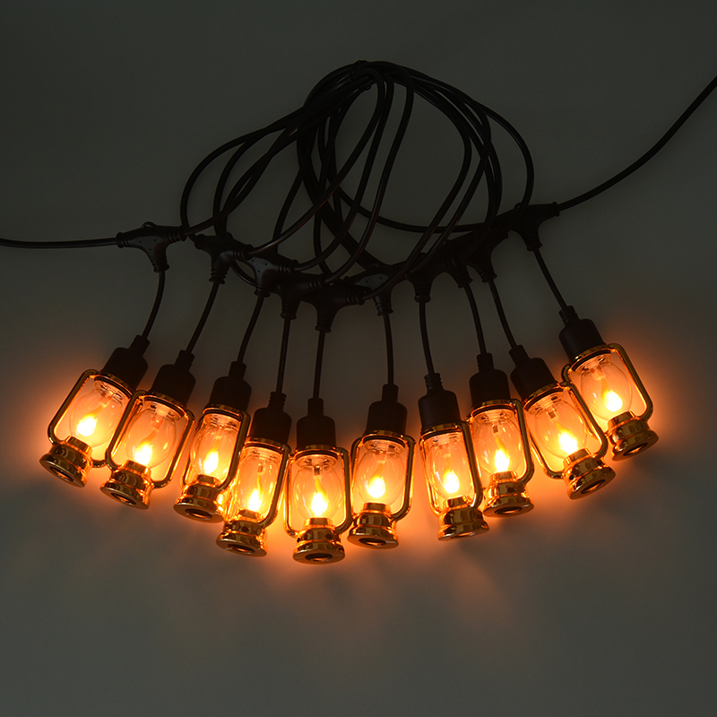 Cuerda de luz de llama estilo linterna de carruaje vintage (oro, 5 metros 10 luces)